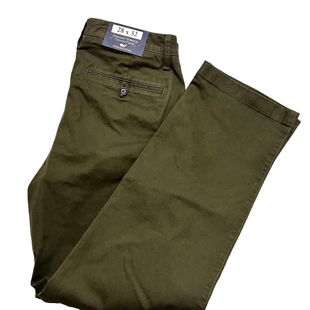 Vineyard Vines Men's Straight Stretch Chino Pants Green 28x32 Cotton Blend